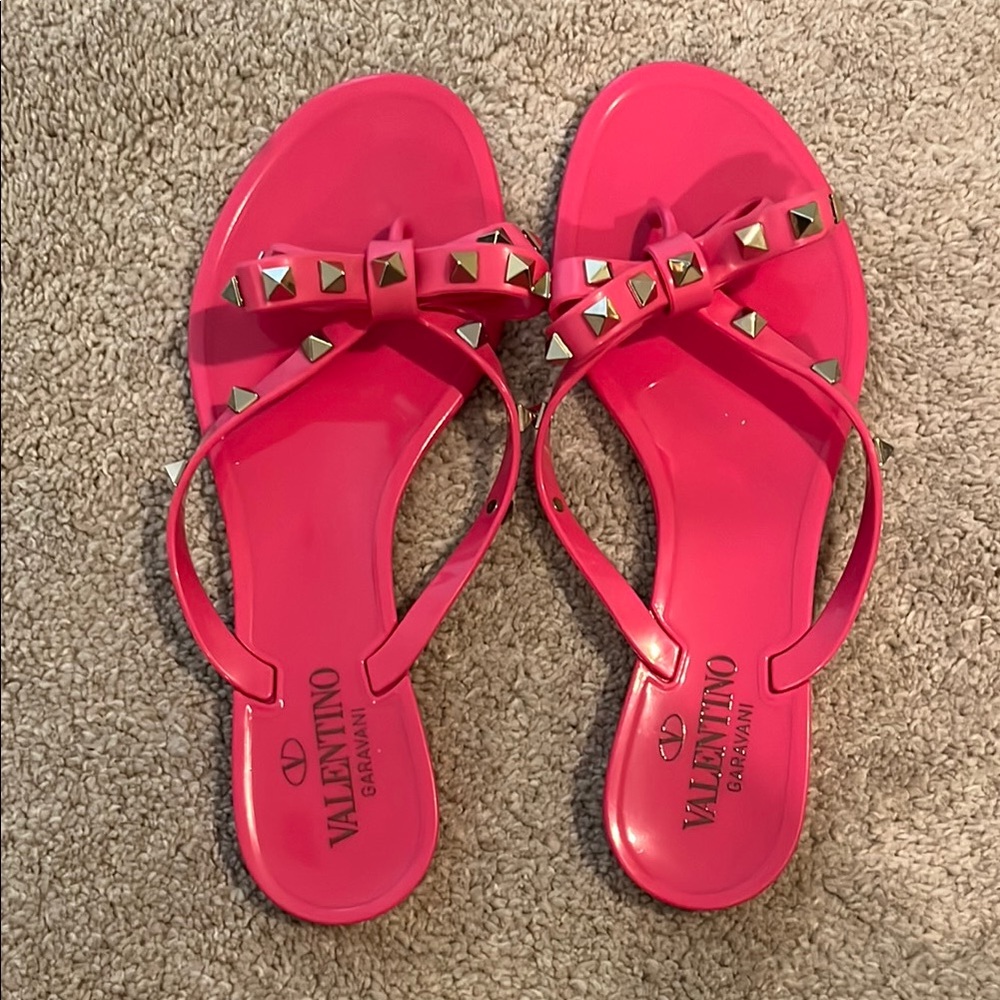 Valentino Pink Jelly Sandals with Bow and Studs